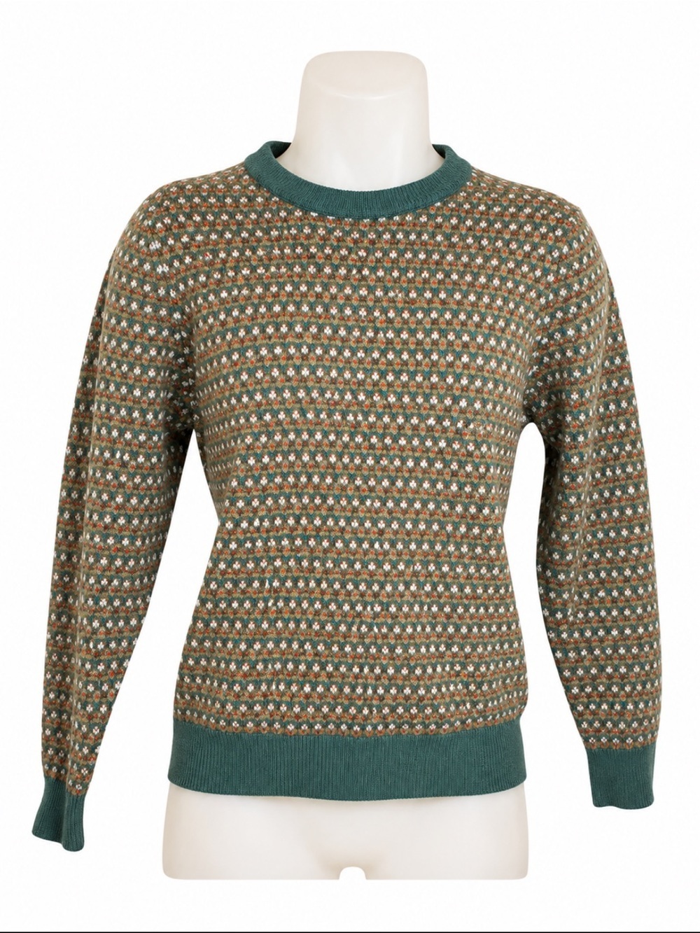 Vintage Inspired Floral Fair Isle Knit Sweater Cottagecore girls 12